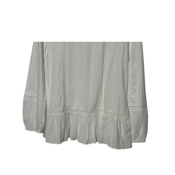 SUNDANCE WOMENS TOP SZ MEDIUM LACE DETAIL RUFFLED PEPLUM HEM COTTON WHITE BLOUSE - Picture 7 of 9